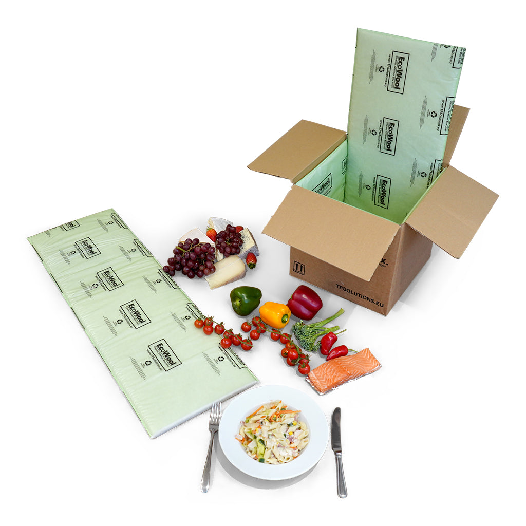 EcoWool Box Liner inside cardboard box for temperature-sensitive goods